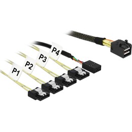 Delock Cable Mini SAS HD SFF-8643   4 x SATA 7 Pin + Sideband 1 m metal