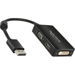Delock 62656 adaptador DisplayPort a VGA / HDMI / DVI negro