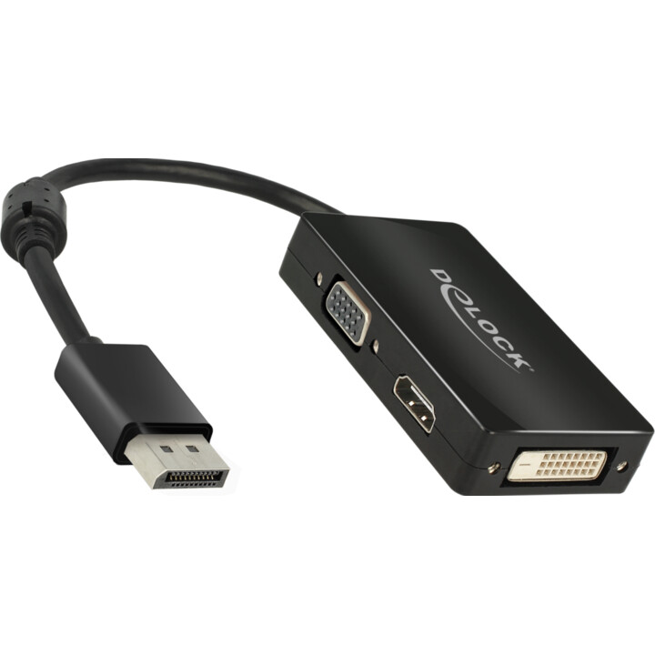 Delock 62656 adaptador DisplayPort para VGA / HDMI / DVI preto