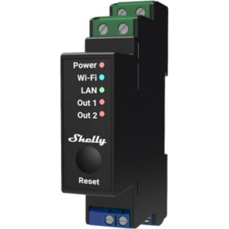 Shelly Relais "Pro 2PM" WLAN LAN max. 25A 2 canali 1 fase BT funzione di comunicazione guida DIN