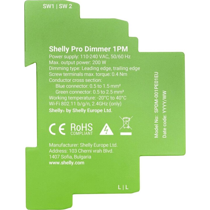 Shelly Relais "Pro Dimmer 1PM" LED/Glühbirne WLAN LAN BT Rail DIN