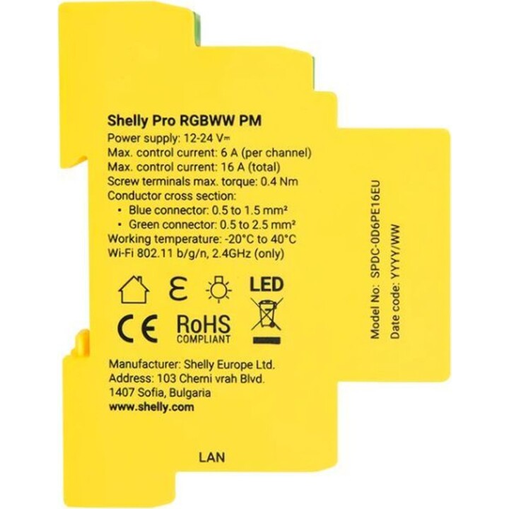 Shelly Relais "Pro RGBWW PM" WLAN LED Lichtcontroller LAN BT