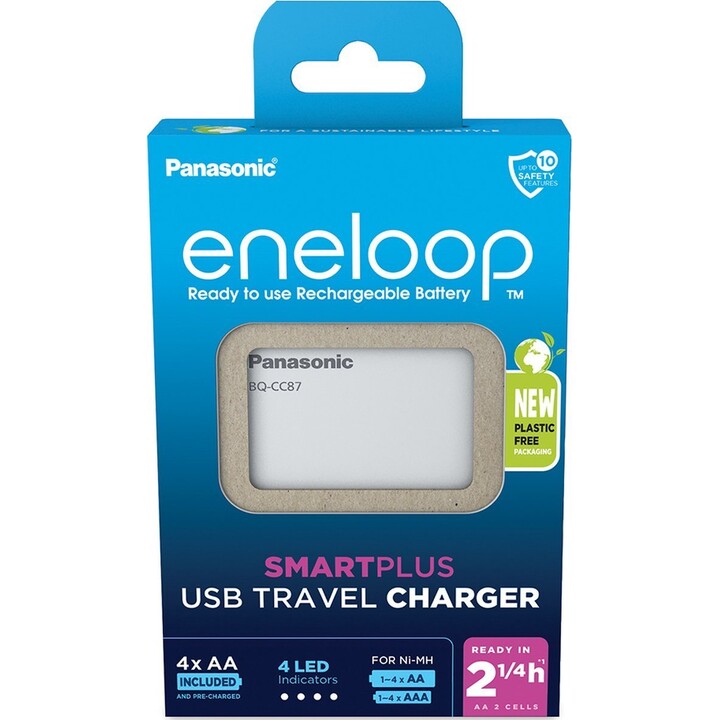 Caricabatterie USB Panasonic Smartplus + 4 x AA Eneloop 2000 Mah