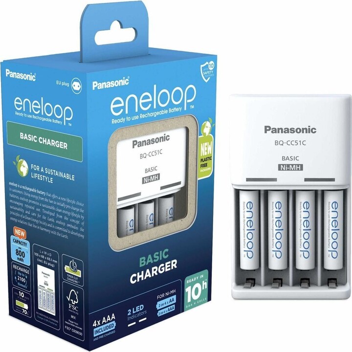 Panasonic Basic Charger + 4X AAA Eneloop 800 Mah