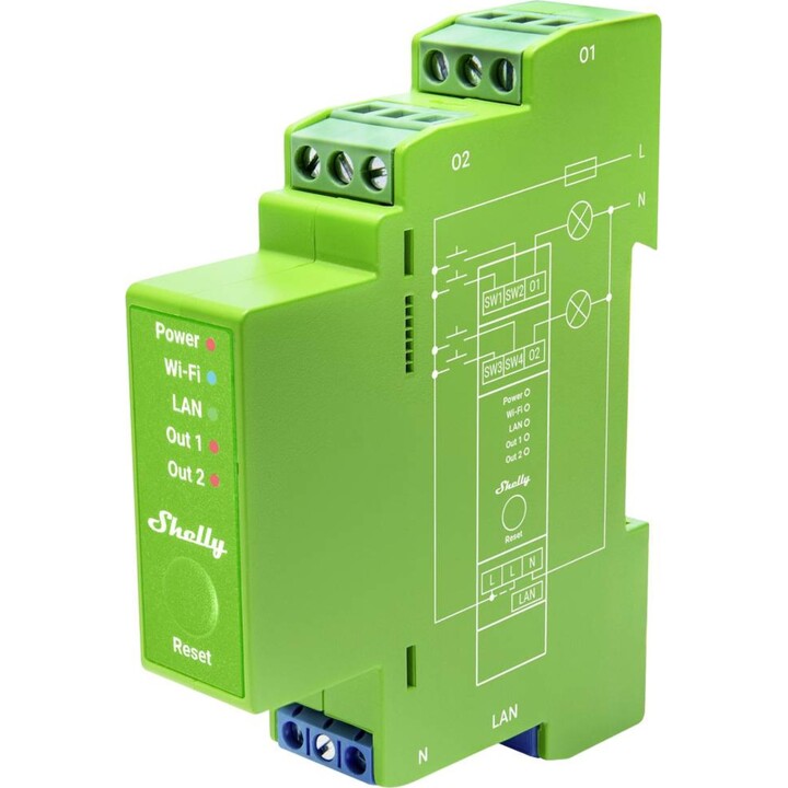 Shelly Relais "Pro Dimmer 2PM" LED/Glühbirne WLAN LAN BT Rail DIN