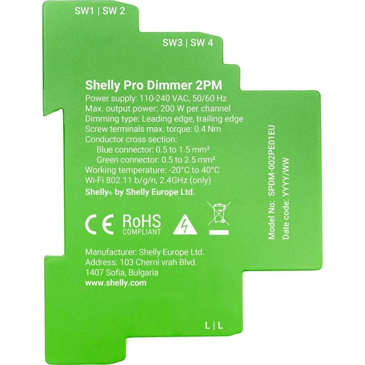 Shelly Relais "Pro Dimmer 2PM" LED/Glühbirne WLAN LAN BT Rail DIN