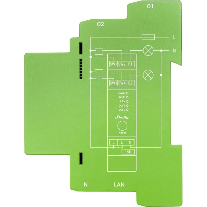Shelly Relais "Pro Dimmer 2PM" LED/Glühbirne WLAN LAN BT Rail DIN