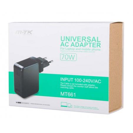 70W Automatic Universal Laptop Charger / USB / Black / MT661