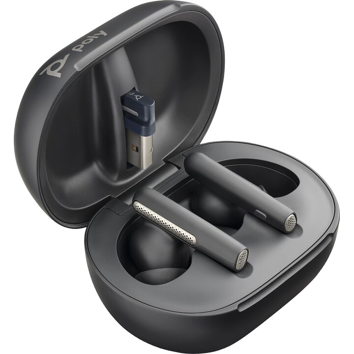 Poly Voyager Free 60+ UC M Bluetooth-Kopfhörer mit Ladecase + BT700-Adapter / 10h Akkulaufzeit / Schwarz