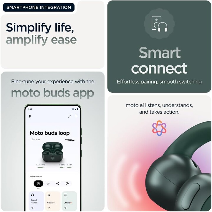 Motorola Moto Buds Loop Wireless Earbuds for Calls/Music/Sport/Daily Use Bluetooth Green