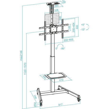 TooQ FS1184M-B Tilting Floor Stand with Wheels for 35-70&39 TVs/up to 70kg
