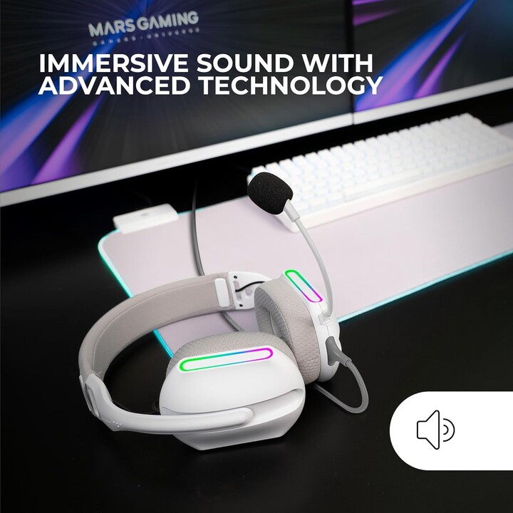 Auriculares Gaming con Micrófono Mars Gaming MH-PRO/ Jack 3.5/ USB/ Blancos