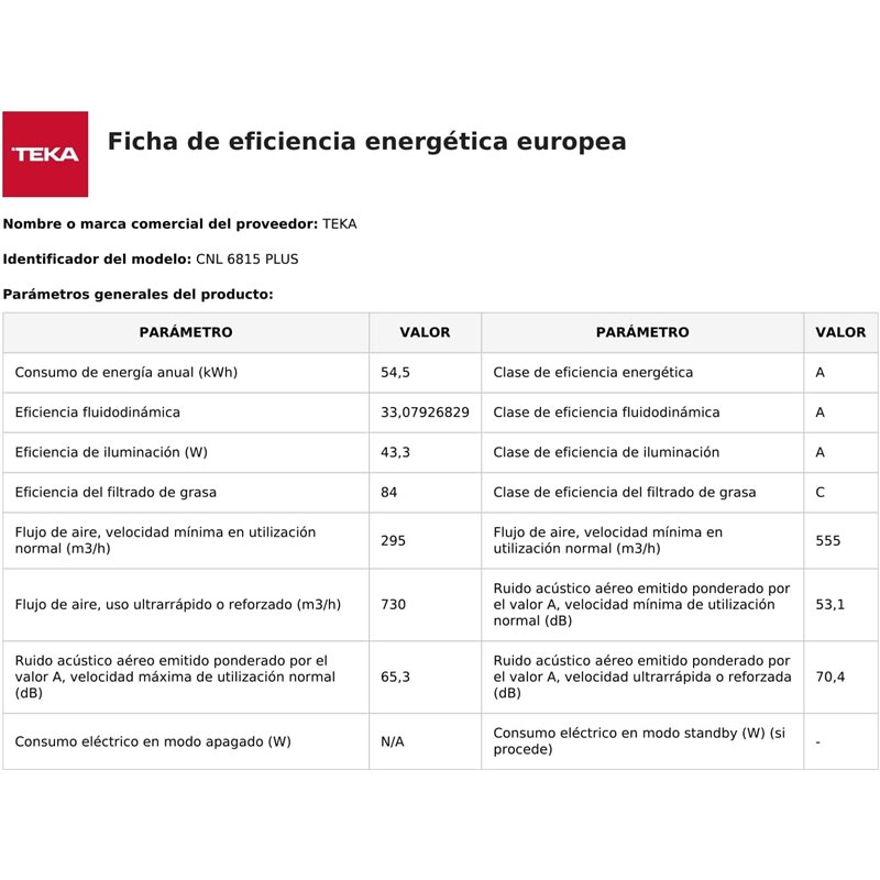 Campana Extractora Teka CNL 6815 PLUS Semintegrada Plata