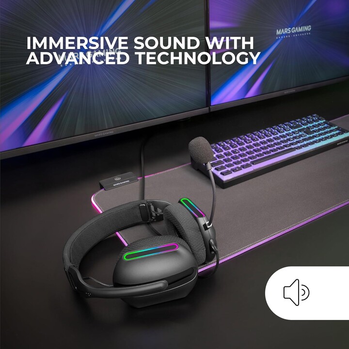 Cuffie da gioco Mars Gaming MH-PRO con microfono/jack da 3,5/USB/nere