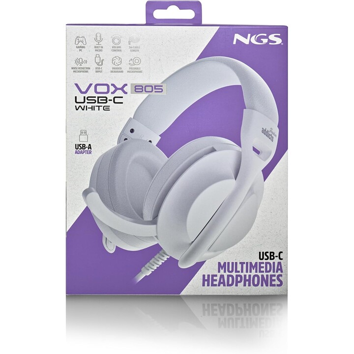 Fones de ouvido NGS VOX805 USB-C/ com microfone/ USB tipo C/ branco