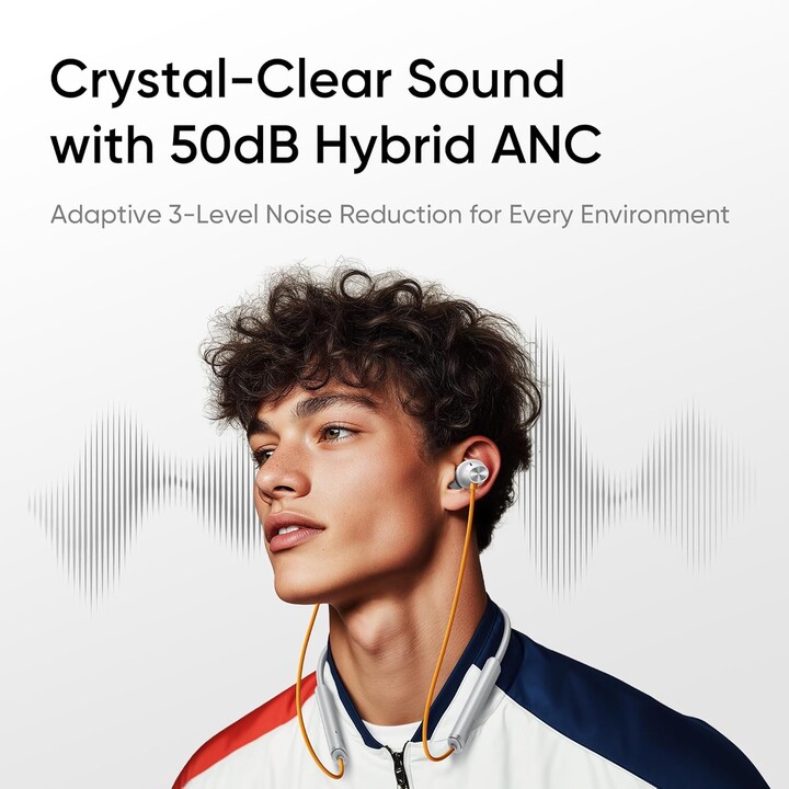 Real Buds Wireless 5 ANC, écouteur Bluetooth, 50 dB, ANC, audio spatial à 360 °, 45 ms, 38 heures, noir