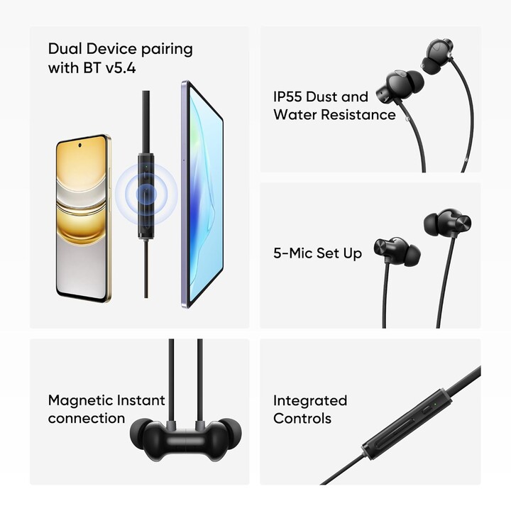 Realme Buds Wireless 5 ANC, Cuffie Bluetooth, 50DB, ANC, Audio spaziale a 360 °, 45 ms, 38 ore, nero