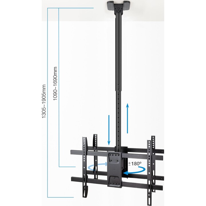 TooQ LPCE2286TSLI-XL-B Support de plafond rotatif/inclinable/nivelant pour 2 téléviseurs de 43 à 86 /jusqu à 100 kg