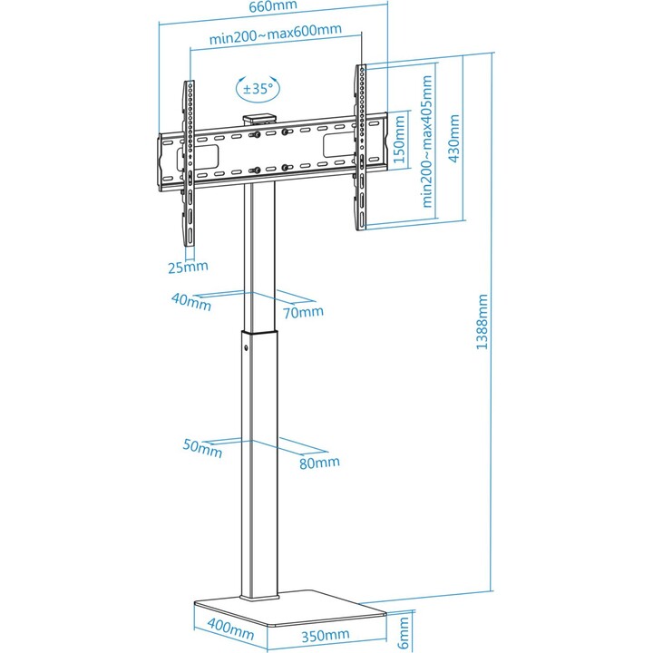 Tooq Soporte de Suelo con Regulación de Altura para Pantallas 37"-70", carga máxima 40 kg