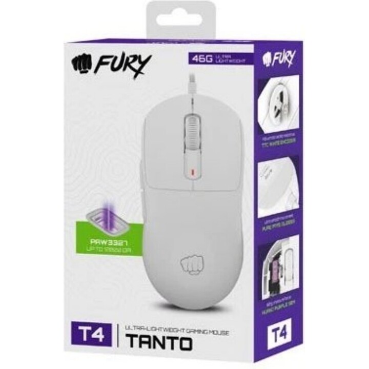 Souris de jeu programmable Fury Tanto T4 12 000 Dpi RGB blanche