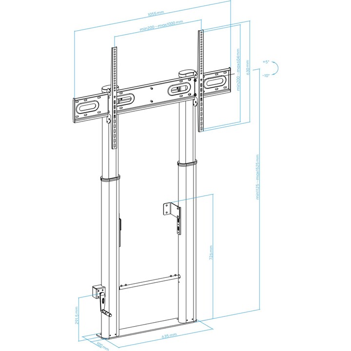 Tooq Soporte de Suelo/Pared Fijo con Regulación de Altura para Pantallas 55"-100", Negro