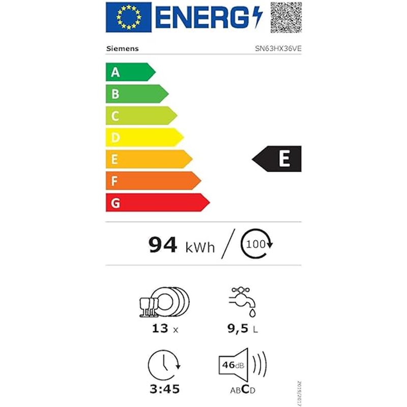 Lavavajilla Siemens iQ300 SN63HX36VE integrado 13 cubiertos Negro