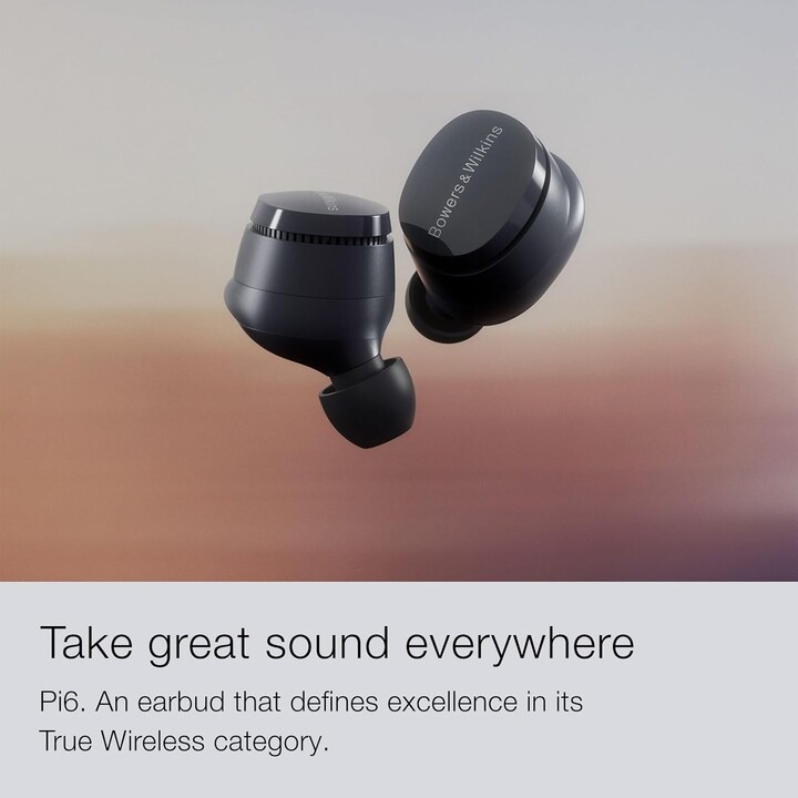 Bowers & Wilkins Pi6 True Wireless Stereo (TWS) In-Ear Headphones, Calls/Music, USB Type-C, Bluetooth, Charging Dock, Grey