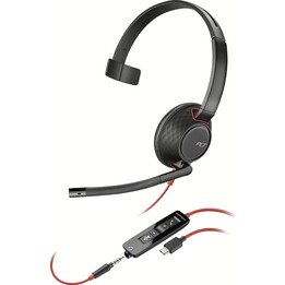 POLY Blackwire 5210 Cuffie USB-C monoaurali + spina da 3,5 mm + adattatore USB-C/A con archetto cablato per ufficio/call center