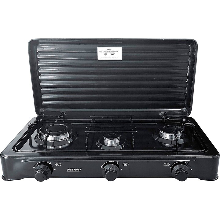 Estufa de Gas Portátil MPM SMILE-KN-03/1KB 60 cm 3 Zonas Negro