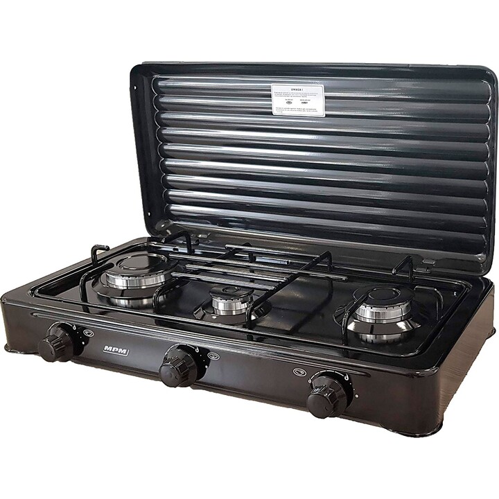 Estufa de Gas Portátil MPM SMILE-KN-03/1KB 60 cm 3 Zonas Negro