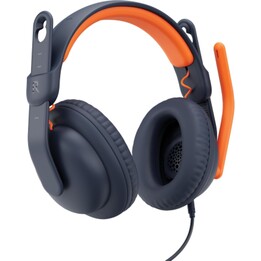 Fones de ouvido com fio Logitech Zone Learn, fones de ouvido educacionais, azul, laranja