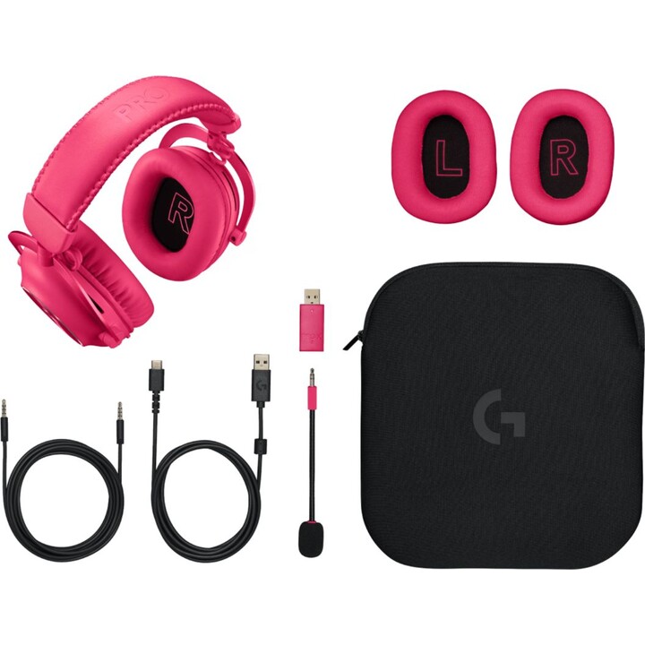 Fones de ouvido sem fio e com fio Logitech G PRO X 2, faixa para jogos, Bluetooth, magenta