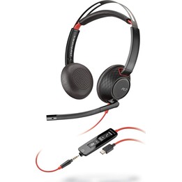 Casque filaire POLY Blackwire 5220, bandeau, appels/musique, USB Type-C, noir, rouge