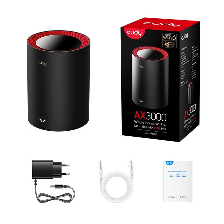 Cudy M3000 Doble banda (2,4 GHz / 5 GHz) Wi-Fi 6 (802.11ax) Negro, Rojo 1 Interno