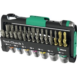 Wera 545025, Set di utensili Tool-Check 1 con cricchetto e punte, acciaio inox, argento