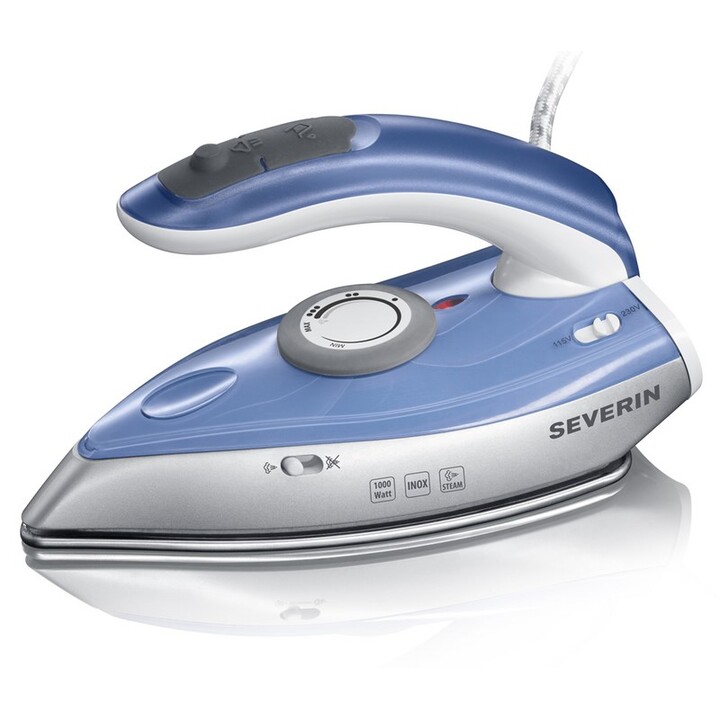 Severin BA 3234 fer à repasser Fer à repasser à sec ou à vapeur Semelle en acier inoxydable 1000 W Bleu, Argent