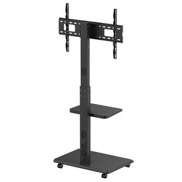 Ergo-Office TV stand/trolley, max. load 50 kg / shelf 5 kg, max. VESA 600x400, integrated power strip, black, 