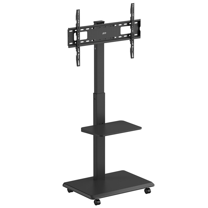Ergo-Office TV stand/trolley, max. load 50 kg / shelf 5 kg, max. VESA 600x400, integrated power strip, black, 