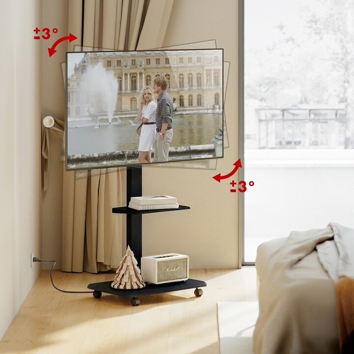 Supporto/carrello TV Ergo-Office, carico max. 50 kg / ripiano 5 kg, max. VESA 600x400, multipresa integrata, nero, 