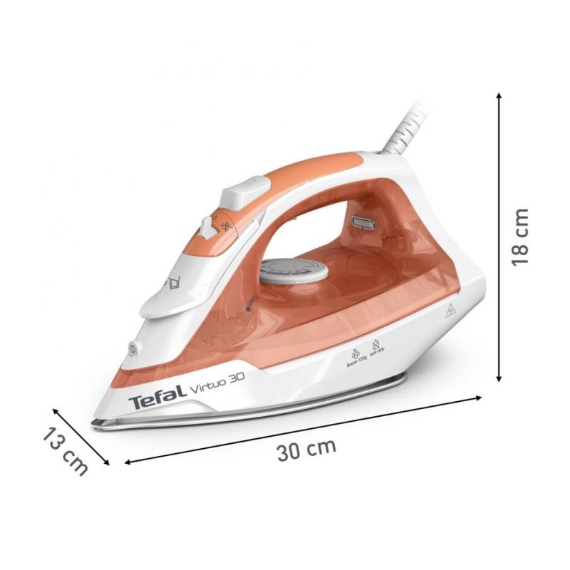 Tefal Virtuo 30 FV2C40E0 plancha Plancha vapor-seco Suela de cerámica 2000 W Durazno, Blanco