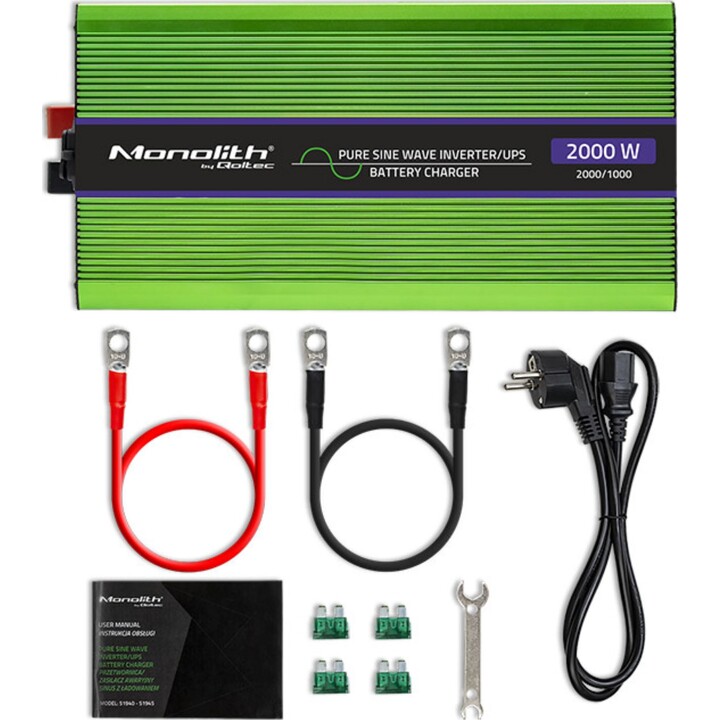 Qoltec Monolith power adapter and inverter Auto 2000 W Green