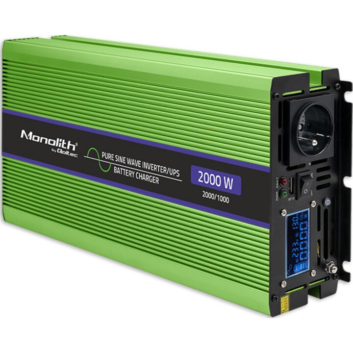 Qoltec Monolith power adapter and inverter Auto 2000 W Green