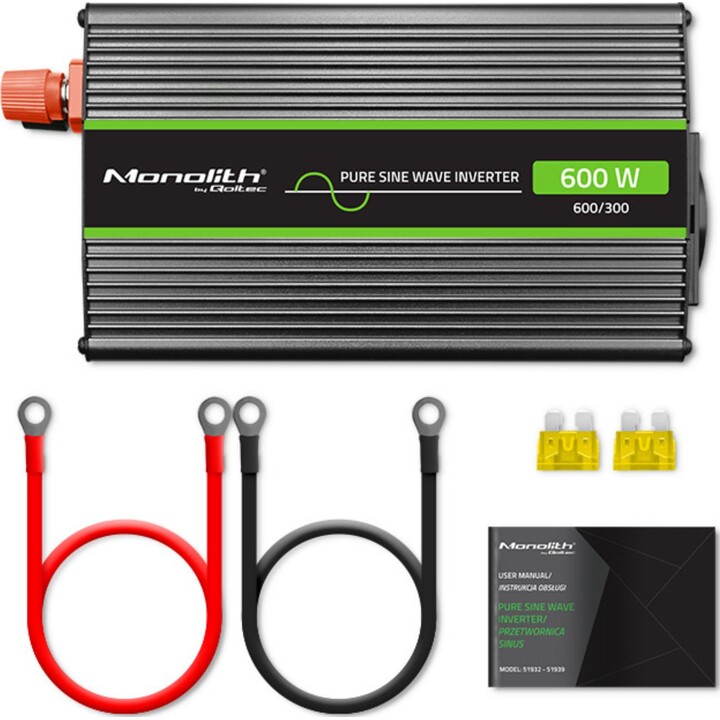 Qoltec Monolith power adapter and inverter Auto 600 W Black