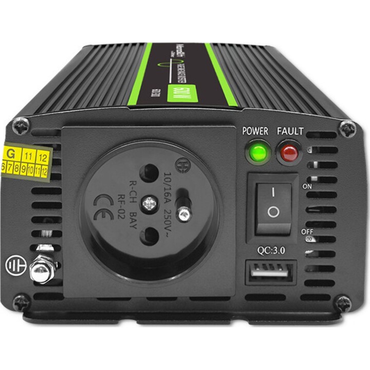 Inversor de onda sinusoidal pura Qoltec Monolith | 300 W | 600 W | 24 V a 230 V