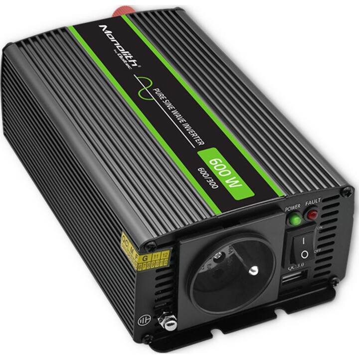 Qoltec Monolith power adapter and inverter Auto 600 W Black