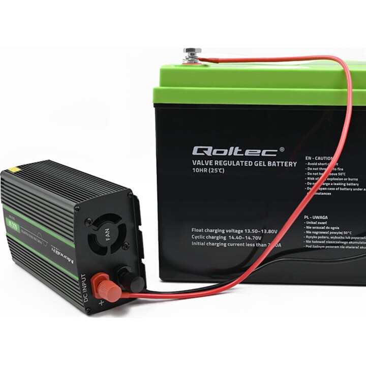 Inversor de onda sinusoidal pura Qoltec Monolith | 300 W | 600 W | 24 V a 230 V