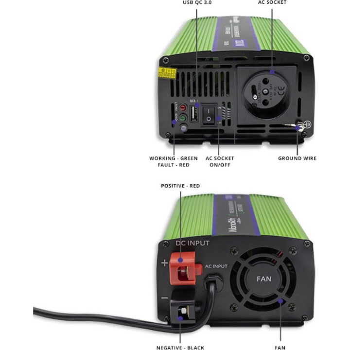Alimentatore e inverter Qoltec Monolith Auto 1200 W Verde