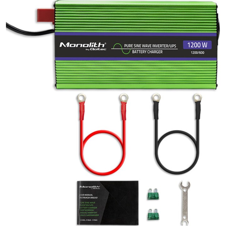 Qoltec Monolith power adapter and inverter Auto 1200 W Green