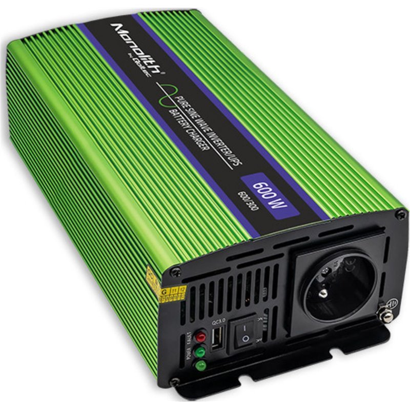 Qoltec Monolith power adapter and inverter Auto 600 W Green