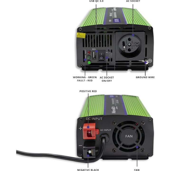 Qoltec Monolith Netzteil und Wechselrichter Auto 600 W Grün